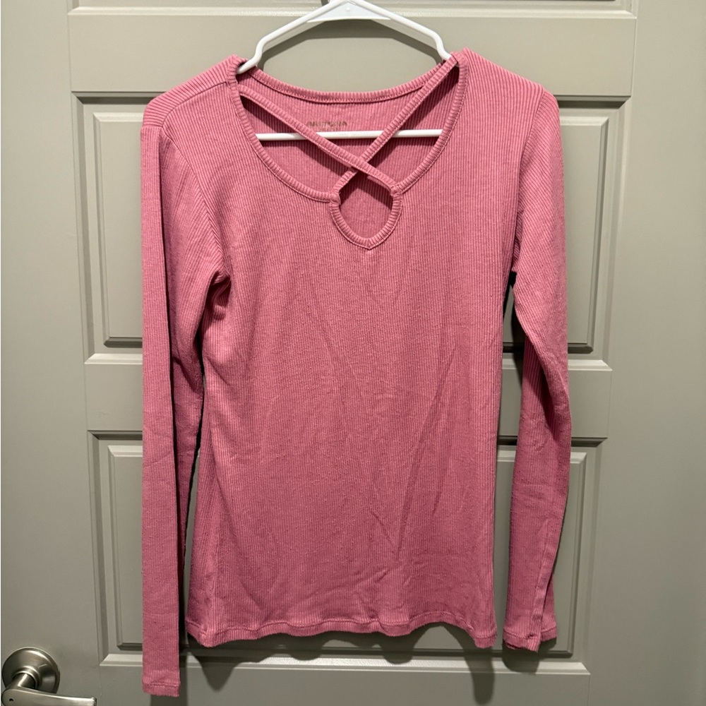 Pink Crisscross Long Sleeve Top
